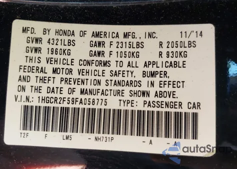 2015 Honda Accord Sport z USA, uszkodzony, nr VIN 1HGCR2F59FA058775